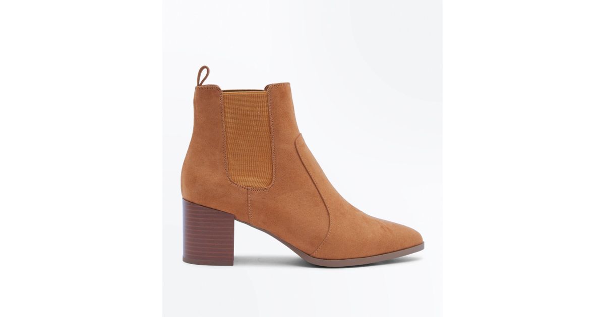 New Look Tan Suedette Pointed Heeled Chelsea Boots in Brown - Lyst
