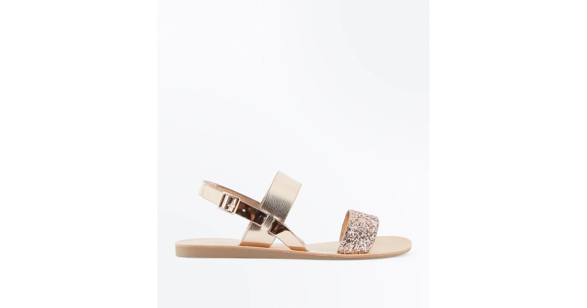 new look flat gold sandals