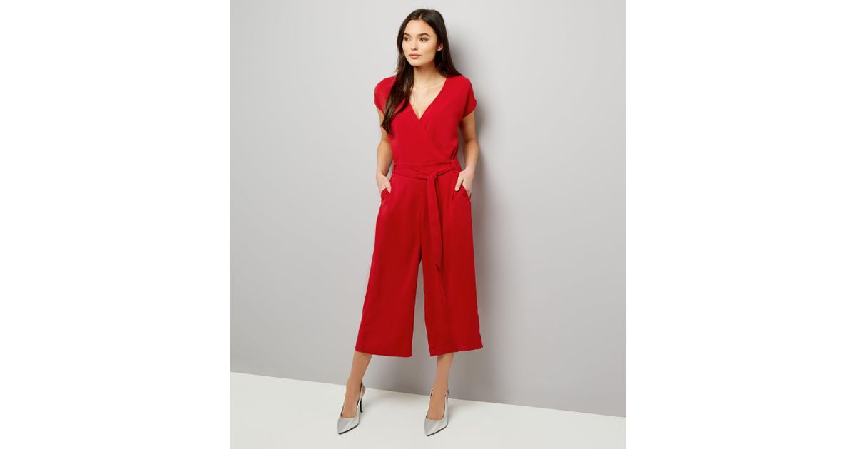 red jumpsuit culotte
