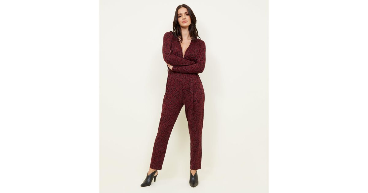 new look red leopard print jumpsuit