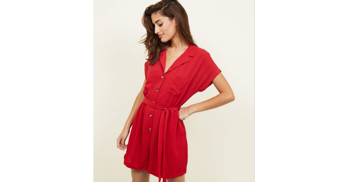 red playsuit new look