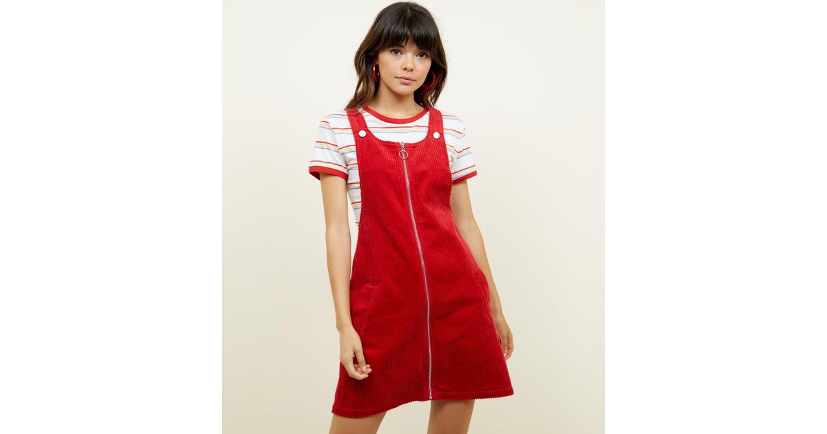new look red pinafore dress
