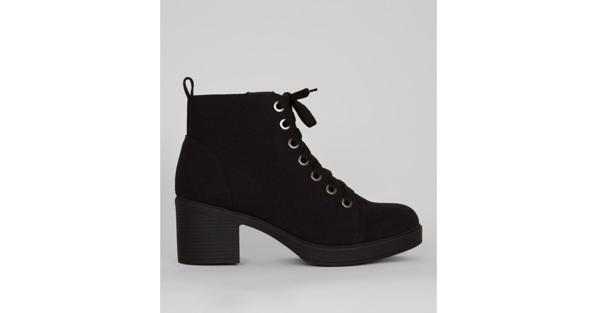 wide fit black lace up ankle boots
