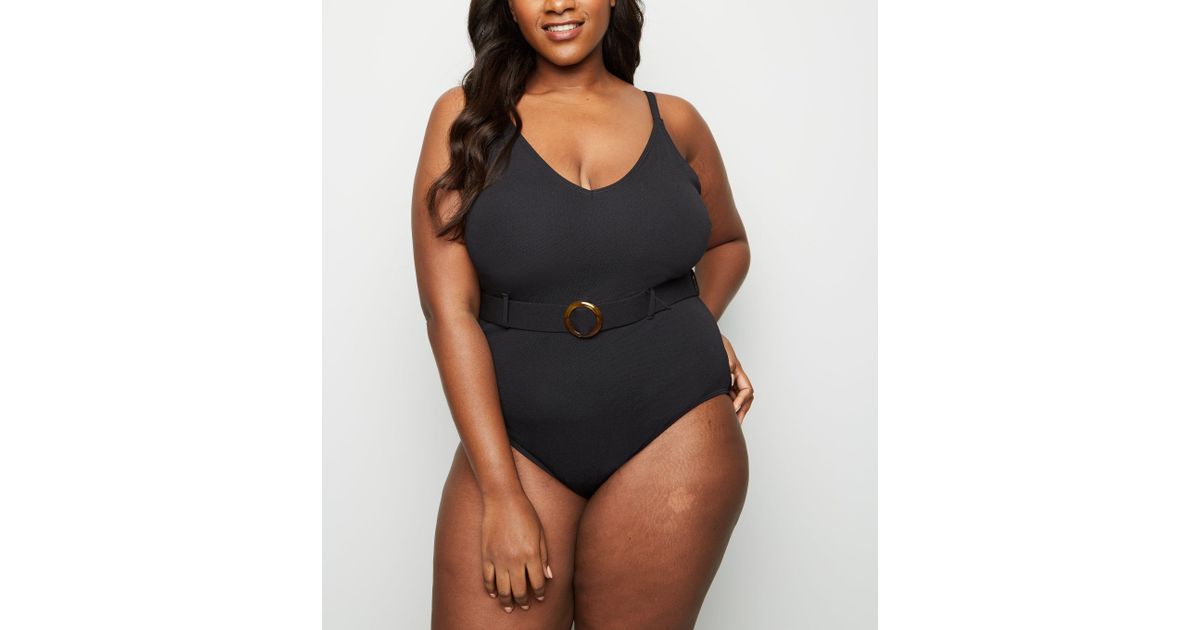 new look black belted swimsuit