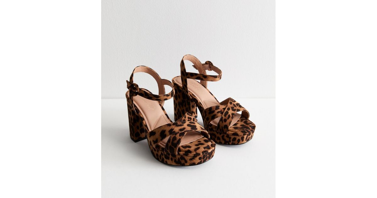 wide fit leopard print sandals with heel