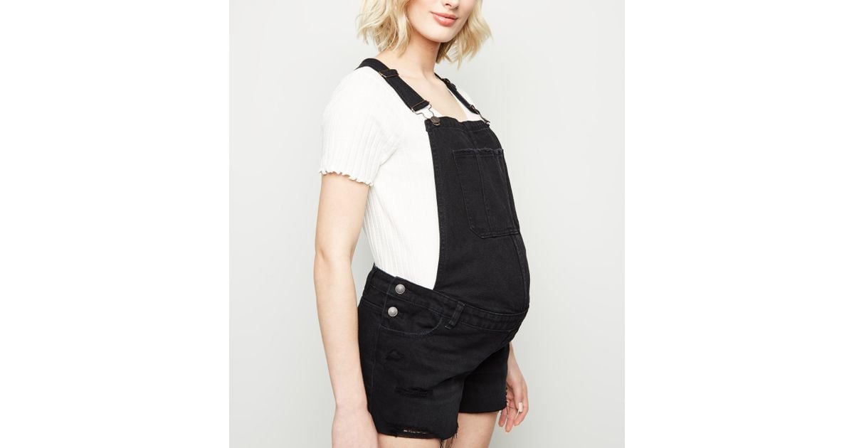 black denim short dungarees
