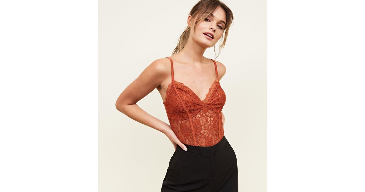 rust lace bodysuit