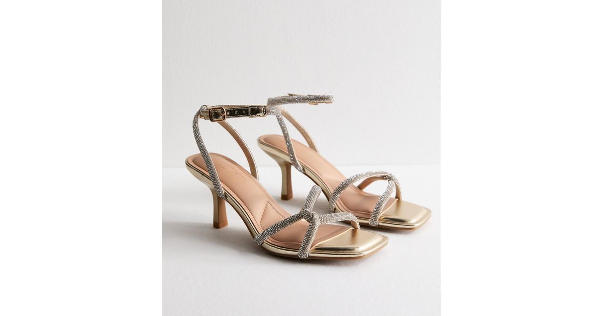 New Look Diamanté-Embellished Twisted-Strap Heel Sandals Vegan in Metallic  | Lyst UK