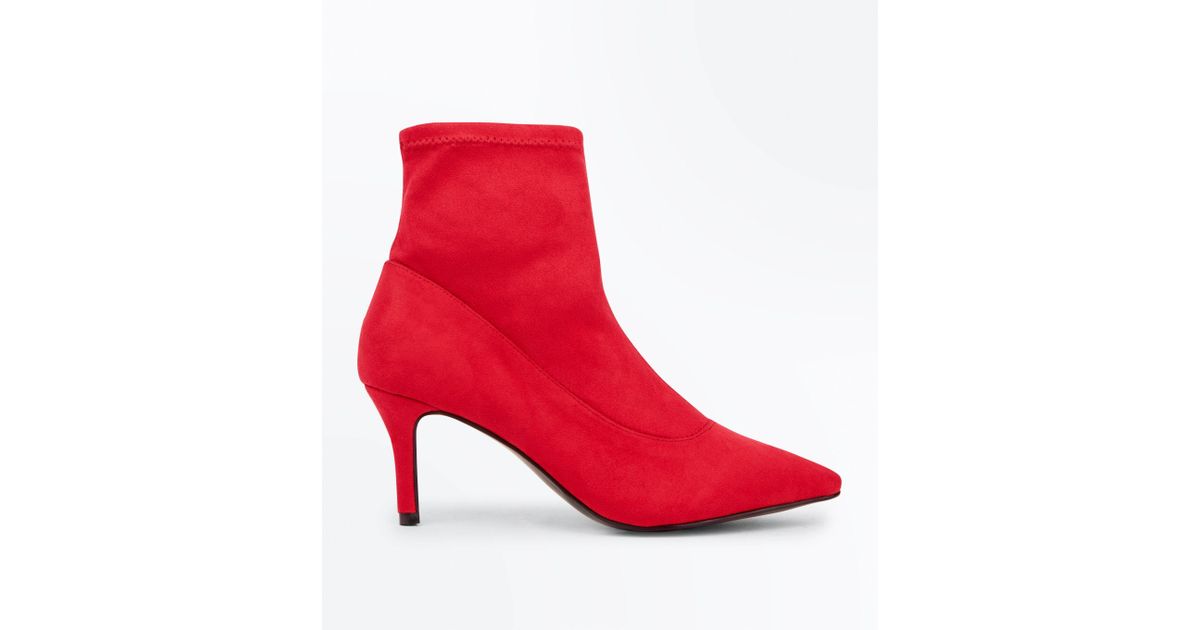 red kitten heel sock boots