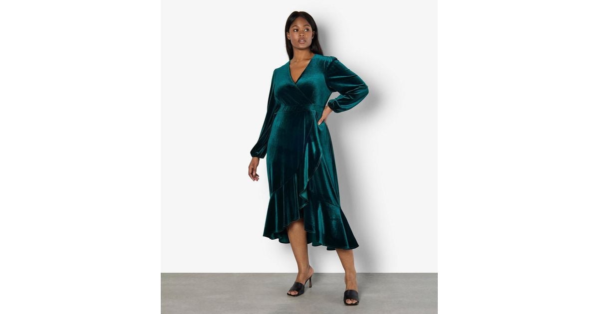 Apricot Curve Ruffled Velvet Dress New Look in Green | Lyst UK
