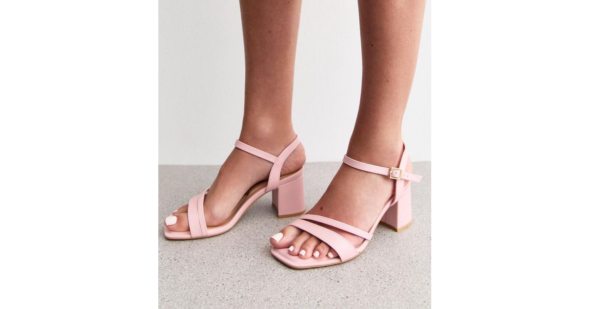 New Look Wide Fit Faux Leather Block Heel Sandals Vegan in Pink | Lyst UK