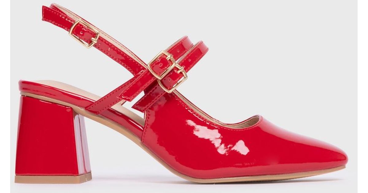 London Rebel Patent Block Heel Mary Jane Shoes New Look in Red | Lyst UK