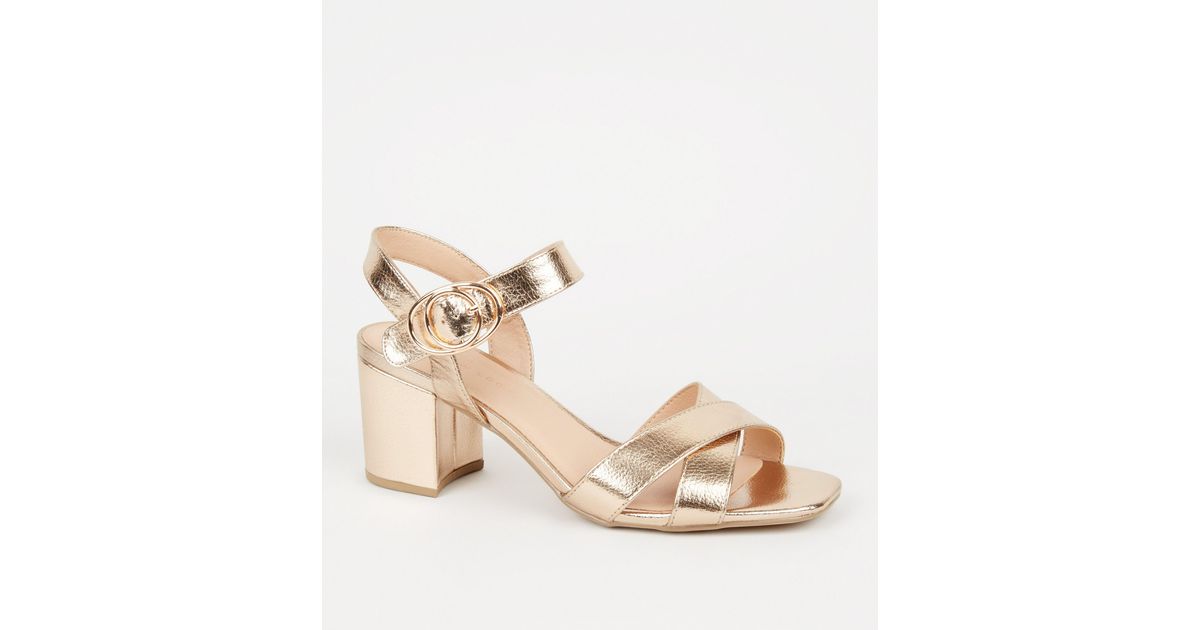new look rose gold block heel sandals