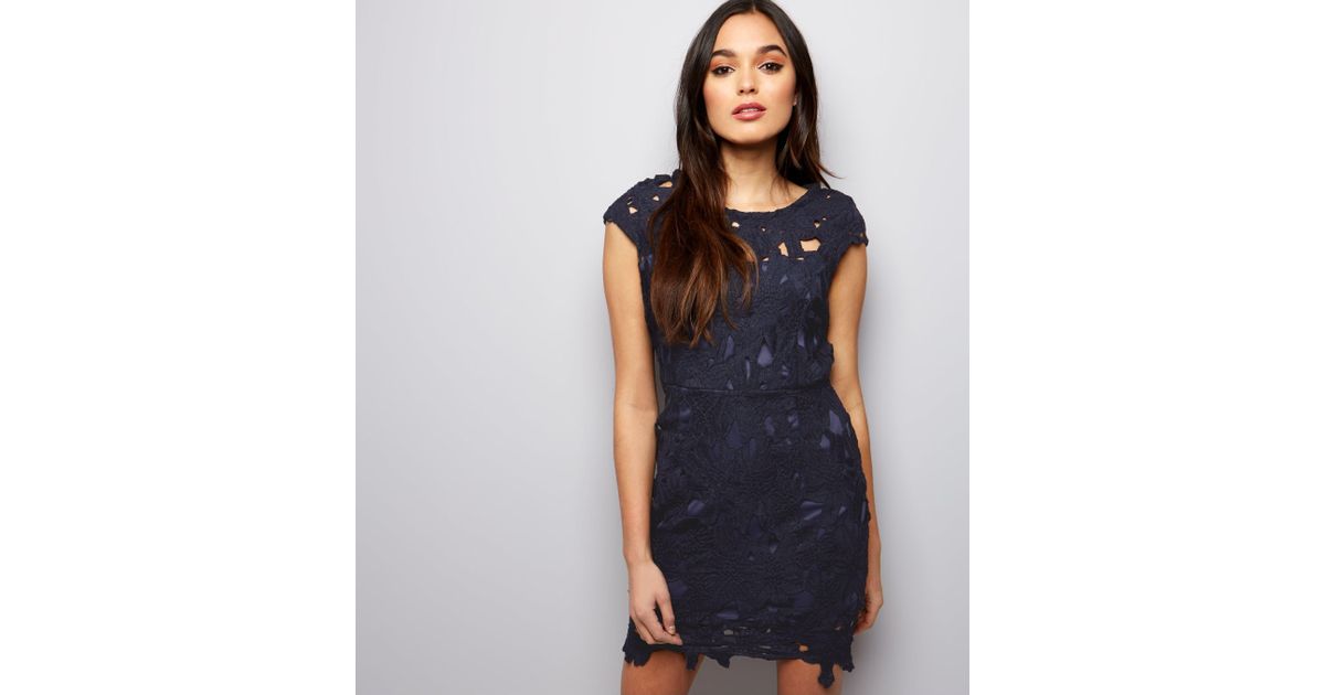 navy crochet cap sleeve midi dress