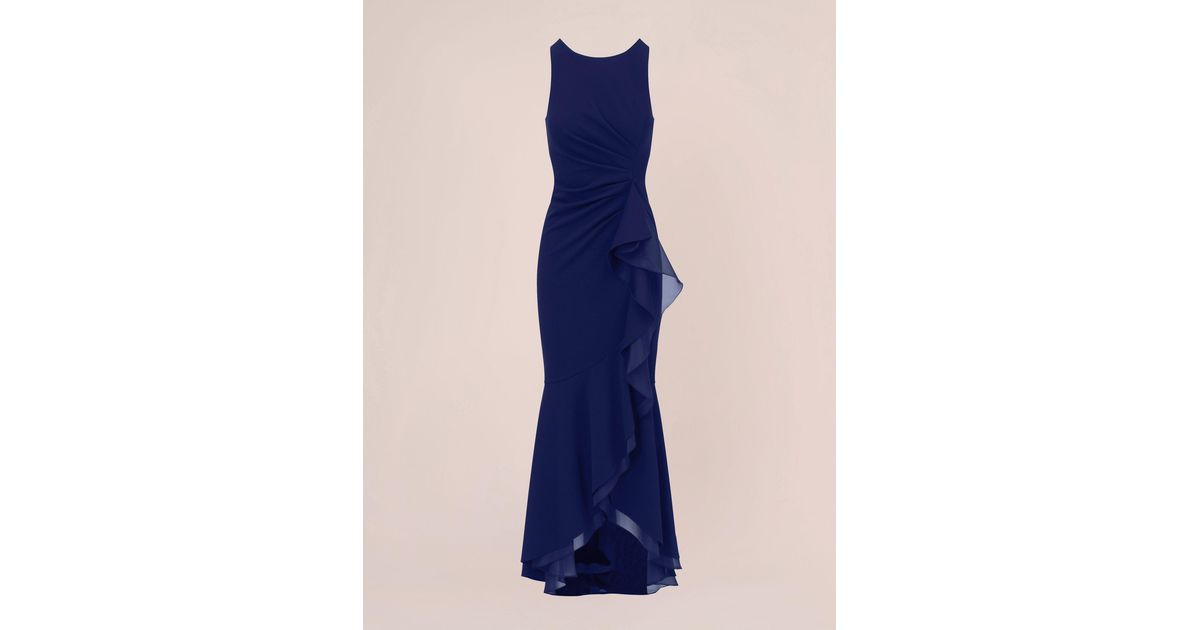 Adrianna Papell Ruffle Crepe Halter Gown in Blue | Lyst