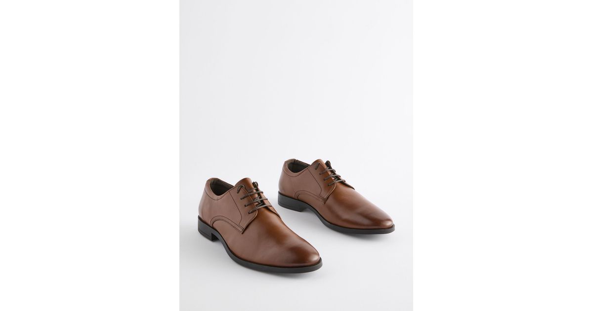 Next Wide Fit Leather Plain Derby Shoes in Brown for Men | Lyst