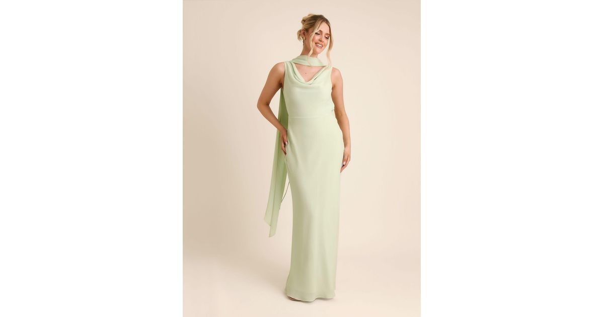 Six Stories Plunge Cowl Front Crepe Bridesmaid Dress With Neck Scarf in  Natural | Lyst