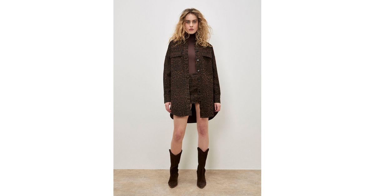 Apricot Leopard Denim Shacket Dress in Natural | Lyst Australia