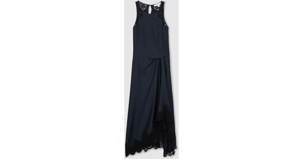 Reiss Anais Satin Drape Lace-Trim Dress in Blue | Lyst Reiss Anais Satin Drape Lace-Trim Dress in Blue | Lyst