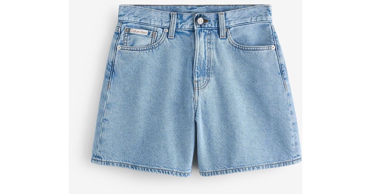 Calvin Klein High Rise A Line Shorts in Blue | Lyst