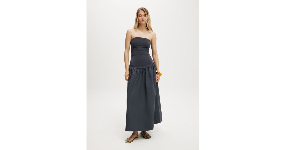 Cotton On Dropped Waist Romee Shirred Maxi Dress With Poplin Skirt in Blue  | Lyst