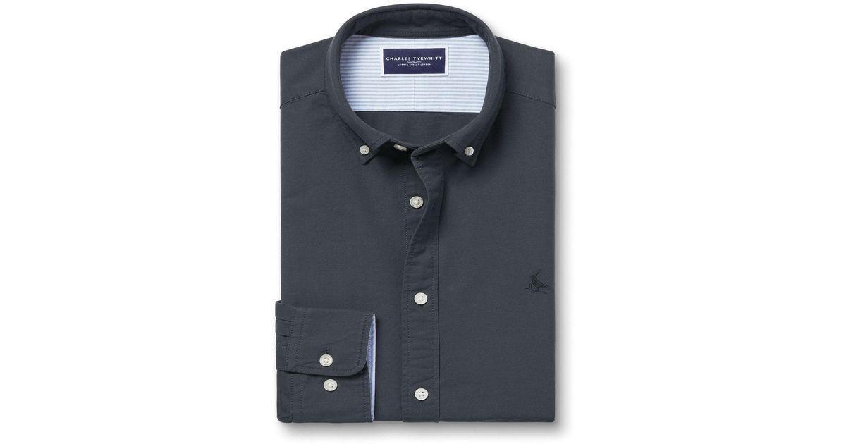 Charles Tyrwhitt Plain Slim Fit 100% Cotton Button-Down Stretch Washed