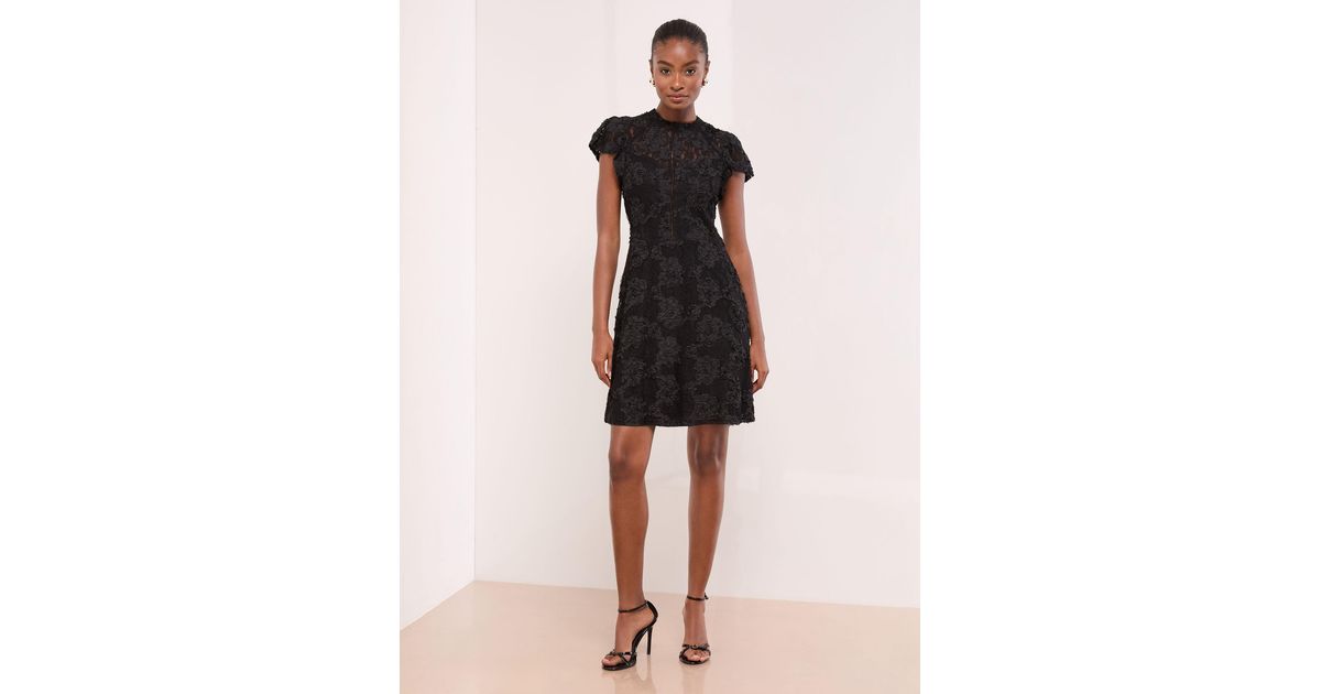 Lipsy Lace 3D Floral High Neck Skater Dress in Natural | Lyst