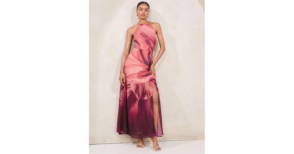 Lipsy Printed Halter Chiffon Sleeveless Maxi Dress in Pink | Lyst
