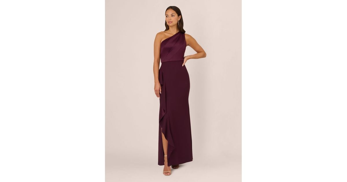 Adrianna Papell One Shoulder Satin Crepe Gown in Purple