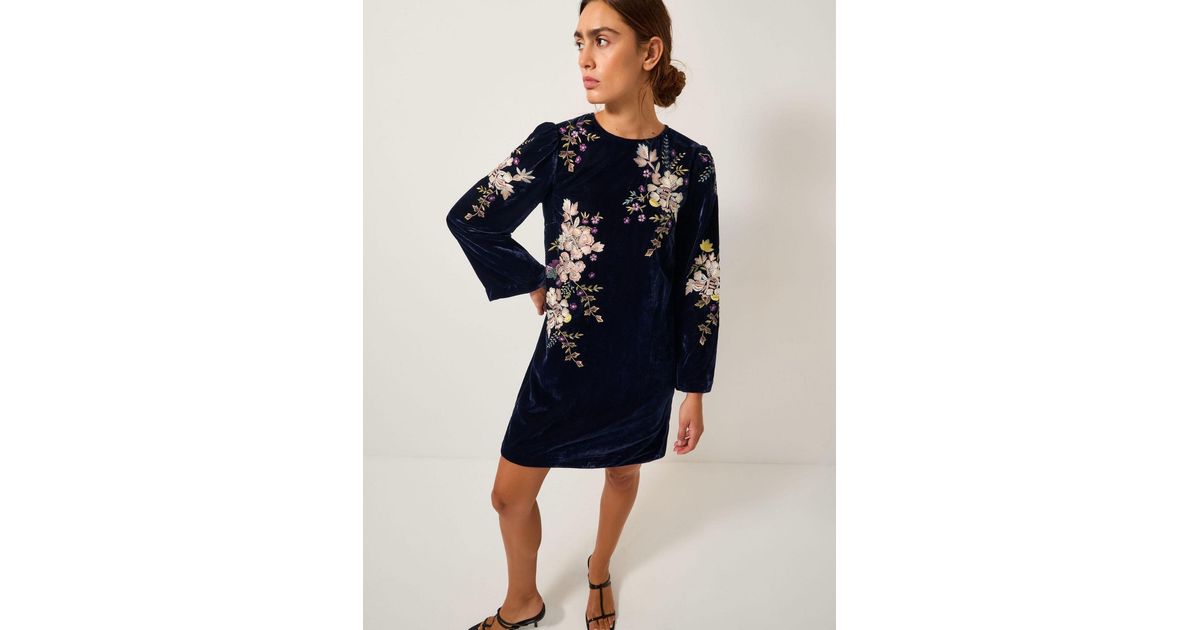 sachin and babi light blue dress Monsoon Fallon Floral Embroidered Velvet Mini Dress in Blue