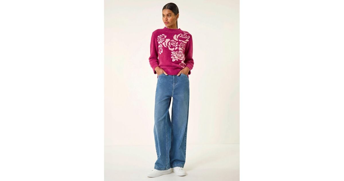 Roman Contrast Rose Knit Jumper in Pink | Lyst