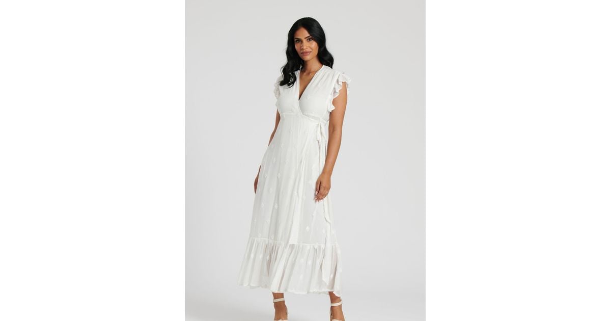 South Beach Sequin Detail Wrap Midi Dress in White | Lyst