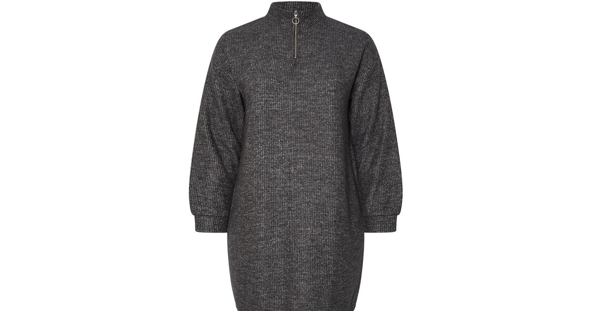 Touch Ribbed Open Yours Curve Soft Touch Ribbed Zip Through Dress in Gray | Lyst