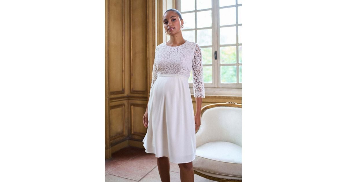 Seraphine Premium Lace Bodice Maternity & Nursing Occasion Bridal Dress in  White | Lyst