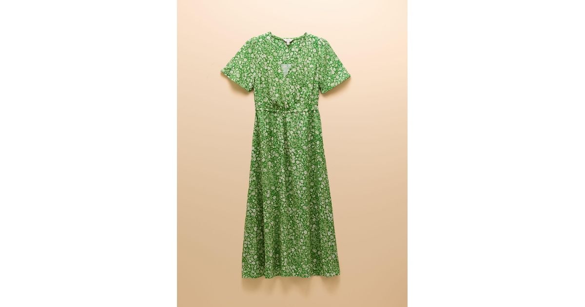 green emerald velvet dress Joules Gracie Cotton Shirred Floral Dress - Green main image 0