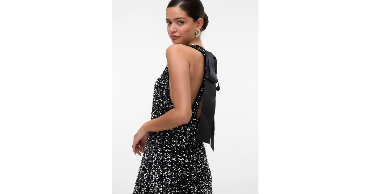 Vero Moda Bow Tie Back Sequin Dress in Black | Lyst Vero Moda Bow Tie Back Sequin Dress in Black | Lyst