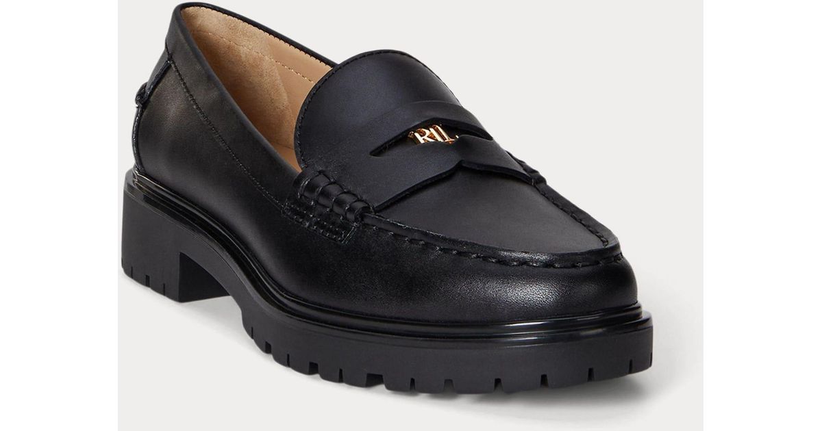 Ralph Lauren Marli Calfskin Penny Loafers in Black | Lyst