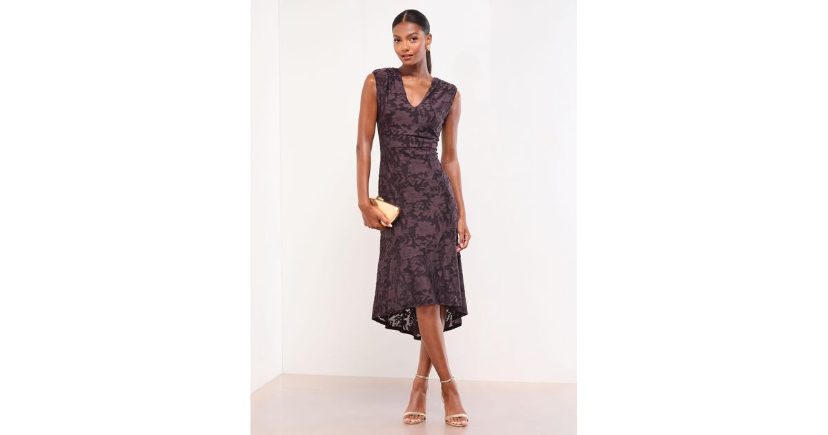 green emerald velvet dress Indigo Cotton Denim V-Neck Fit and Flare Midi Dress 38" / Tall (5'7" and above)