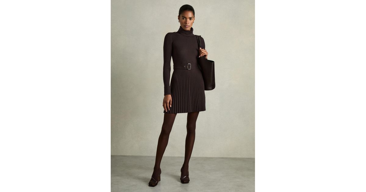 reiss vinnie knit mini dress Roll-Neck Ribbed in Natural Style-Color-Dim:AD3D105597_AA967_M