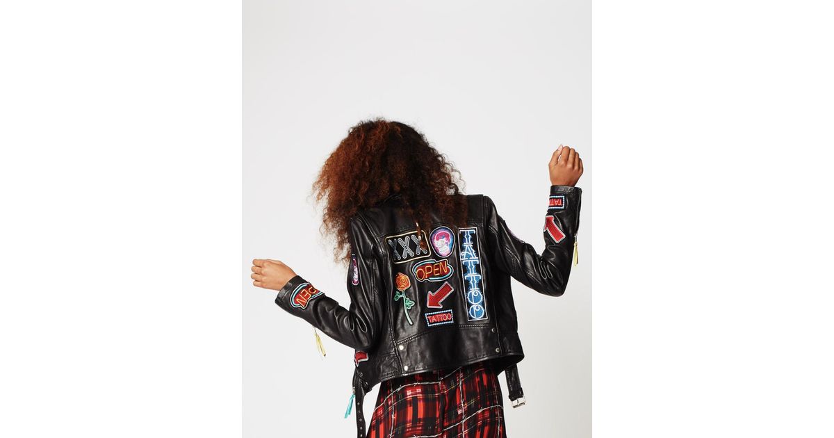 Nicole Miller Black Neon Signs Leather Jacket