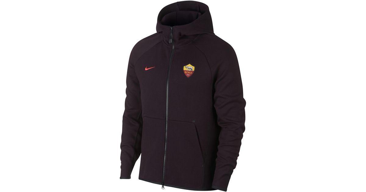 Felpa con cappuccio e zip a tutta lunghezza A.S. Roma Tech Fleece da Uomo  di Nike in Rosso | Lyst