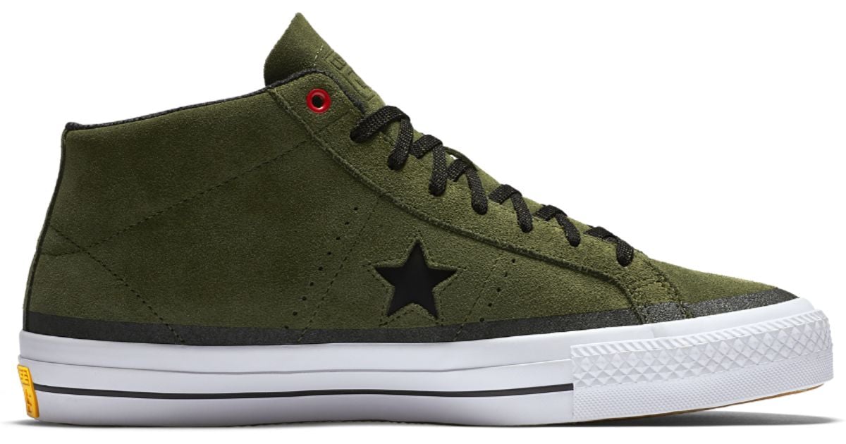 Converse Cons One Star Pro Suede Mid Top Skateboarding Shoe in Olive