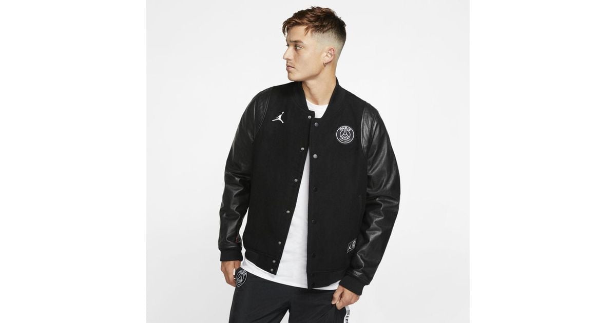 Nike Leather Psg Varsity Jacket in Black for Men | Lyst