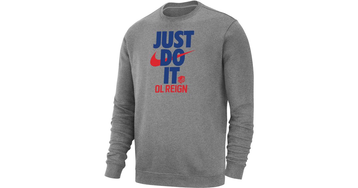 Nike Ol Reign Club Fleece Soccer Crew-neck Sweatshirt In Grey, in Gray ...