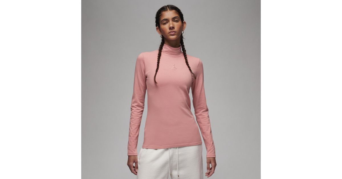 Nike Long-sleeve Mock Neck Top in Pink | Lyst