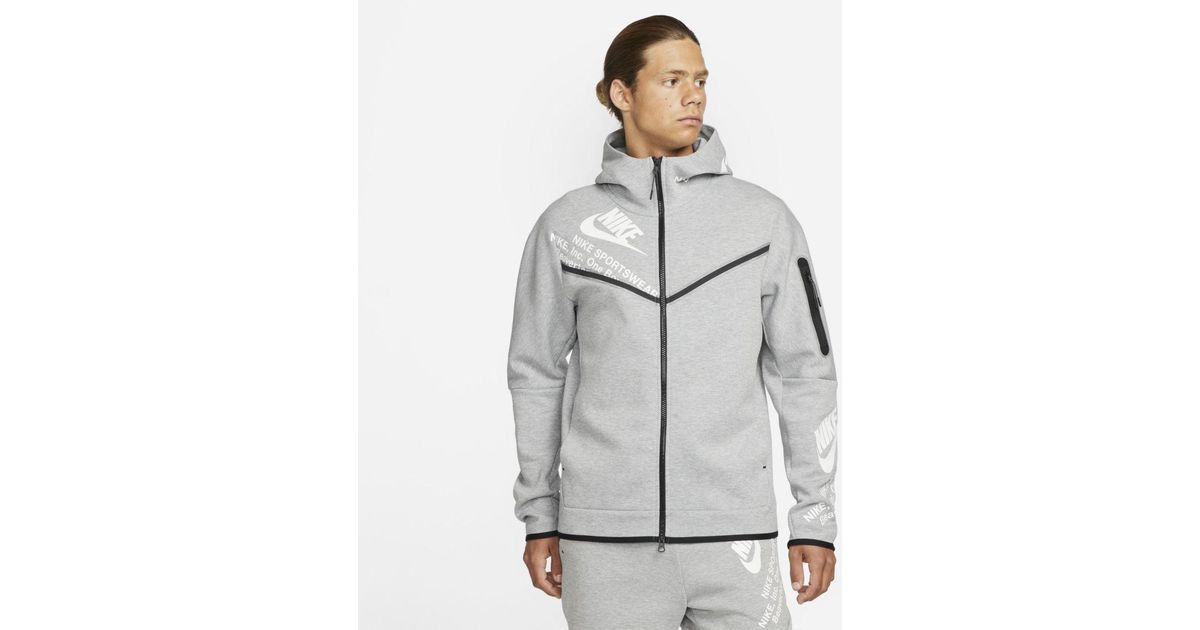 Nike Sportswear Tech Fleece Graphic Fullzip Hoodie in Dark Grey