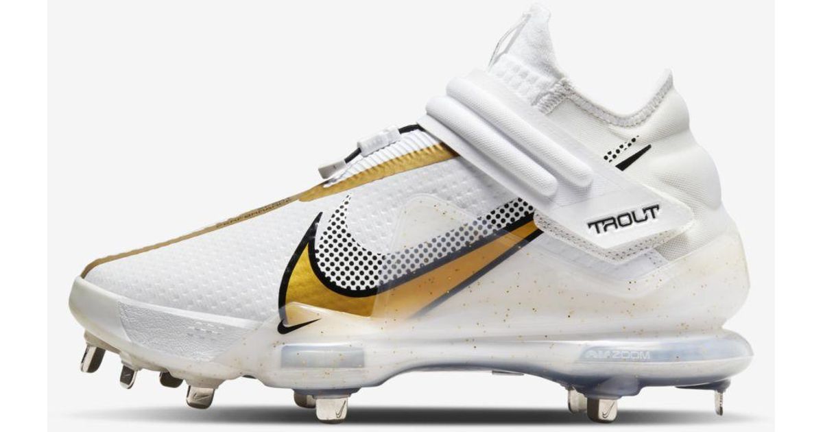 Nike Lace Force Zoom Trout 7 Baseball Cleats in White,Black,Metallic