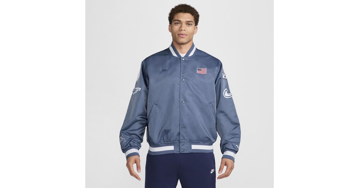 Nike Usa Dugout Breaking Satin Jacket in Blue for Men | Lyst