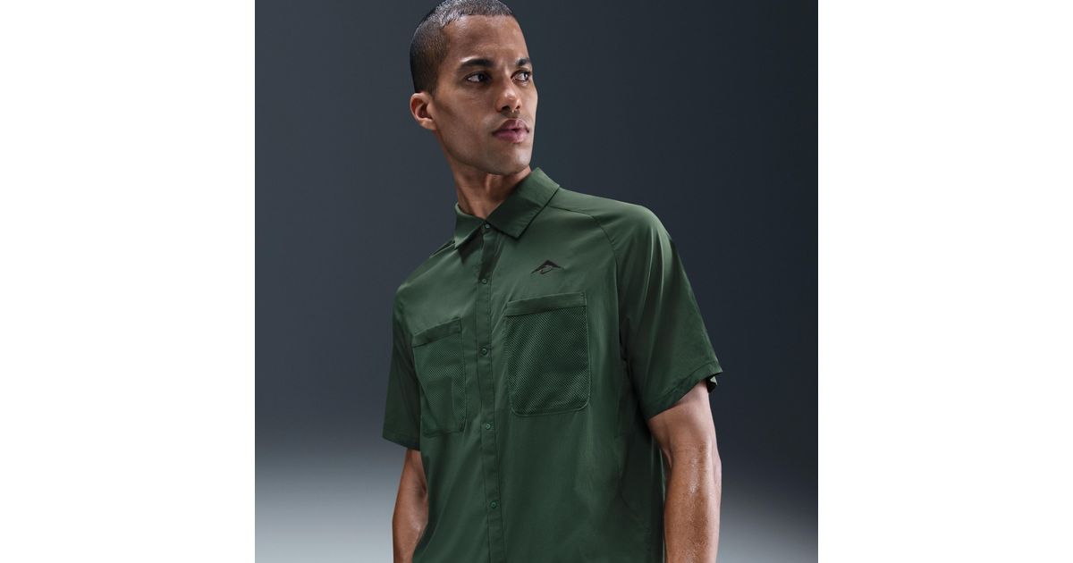 Nike Trail Dri-Fit Uv Running Button-Up Shirt in Green for Men | Lyst