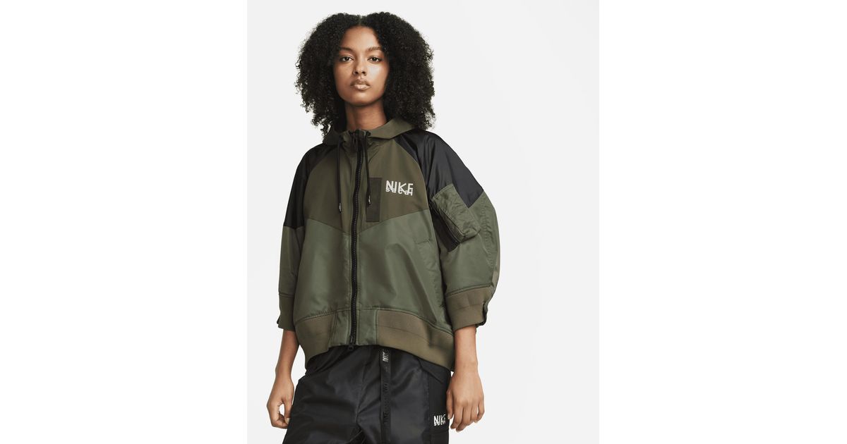 Nike X Sacai Full-zip Hooded Jacket In Green, | Lyst